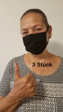 Mund-Nasen-Maske aus 100% Baumwolle, schwarz, 3 Stck