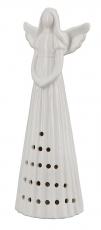 Engelfigur, wei, Keramik, LED, H 18,5 cm
