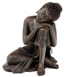 Dekofigur Thai Buddha, Kopf Knie links, Holzeffekt
