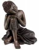 Dekofigur Thai Buddha, Kopf Knie rechts, Holzeffekt