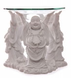 Lachende Glücks-Buddha Duftlampe, weiß