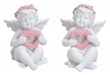 2 kleine Engelfiguren mit Rosenkranz und Rosenherz
