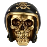 Gothic Biker Totenkopf mit Helm, Schwarz-Gold