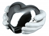 Skulptur Silbernes Herz in Händen, B 18 cm